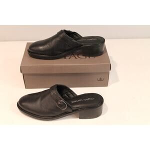 Crown Vintage Vivo Black Leather Clog Shoes Lug Sole Block Heel Womens size 9M